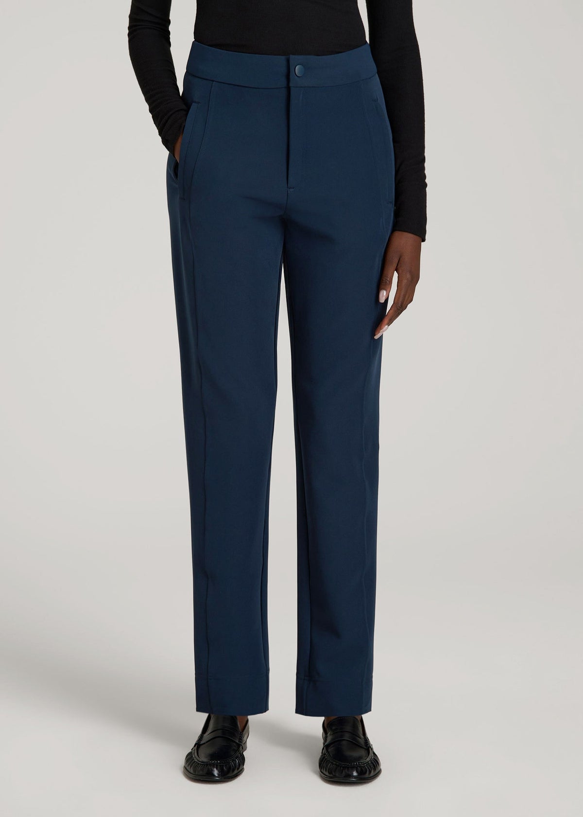 American Tall Discount | Traveler Tapered Fit Pant for Tall Women in Navy