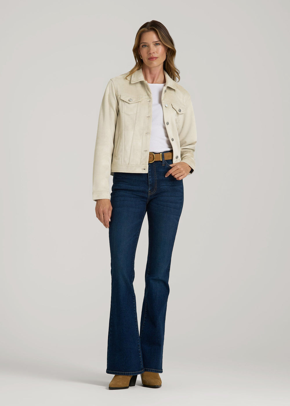 American Tall Online | True Touch Suede Trucker Jacket for Tall Women in Overcast
