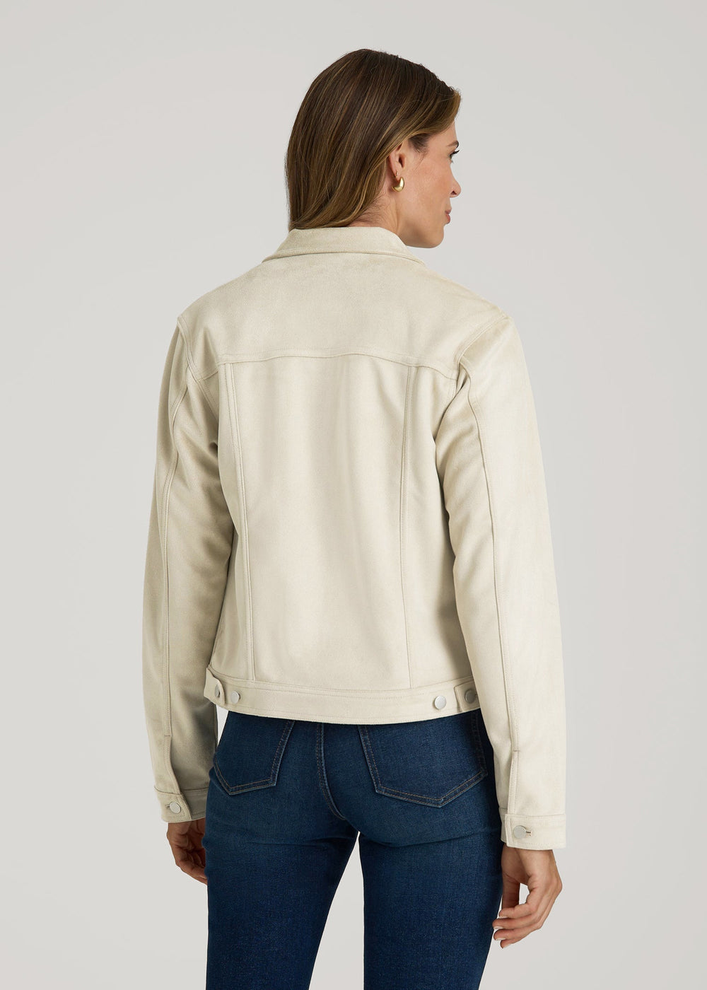 American Tall Online | True Touch Suede Trucker Jacket for Tall Women in Overcast