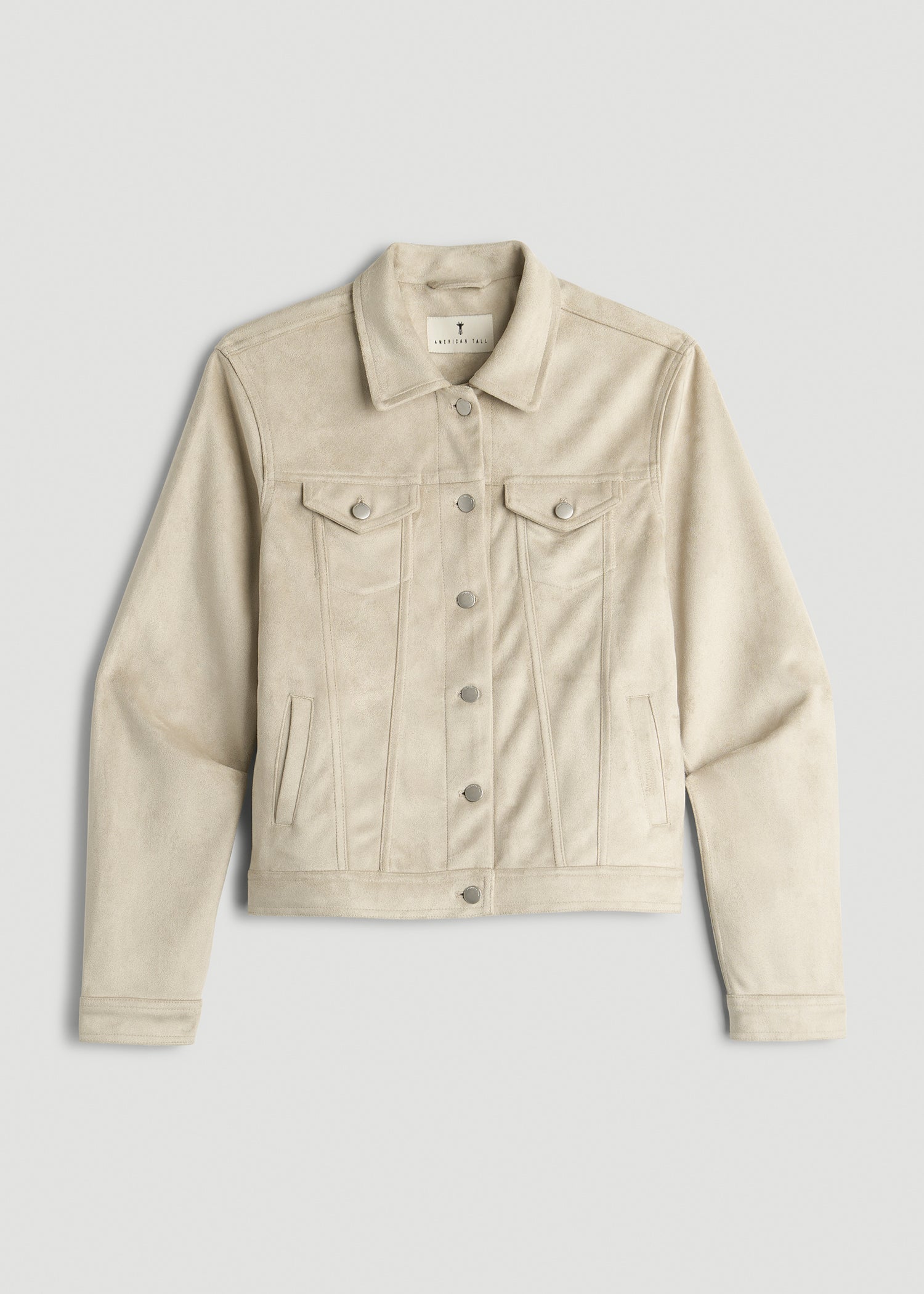 American Tall Online | True Touch Suede Trucker Jacket for Tall Women in Overcast