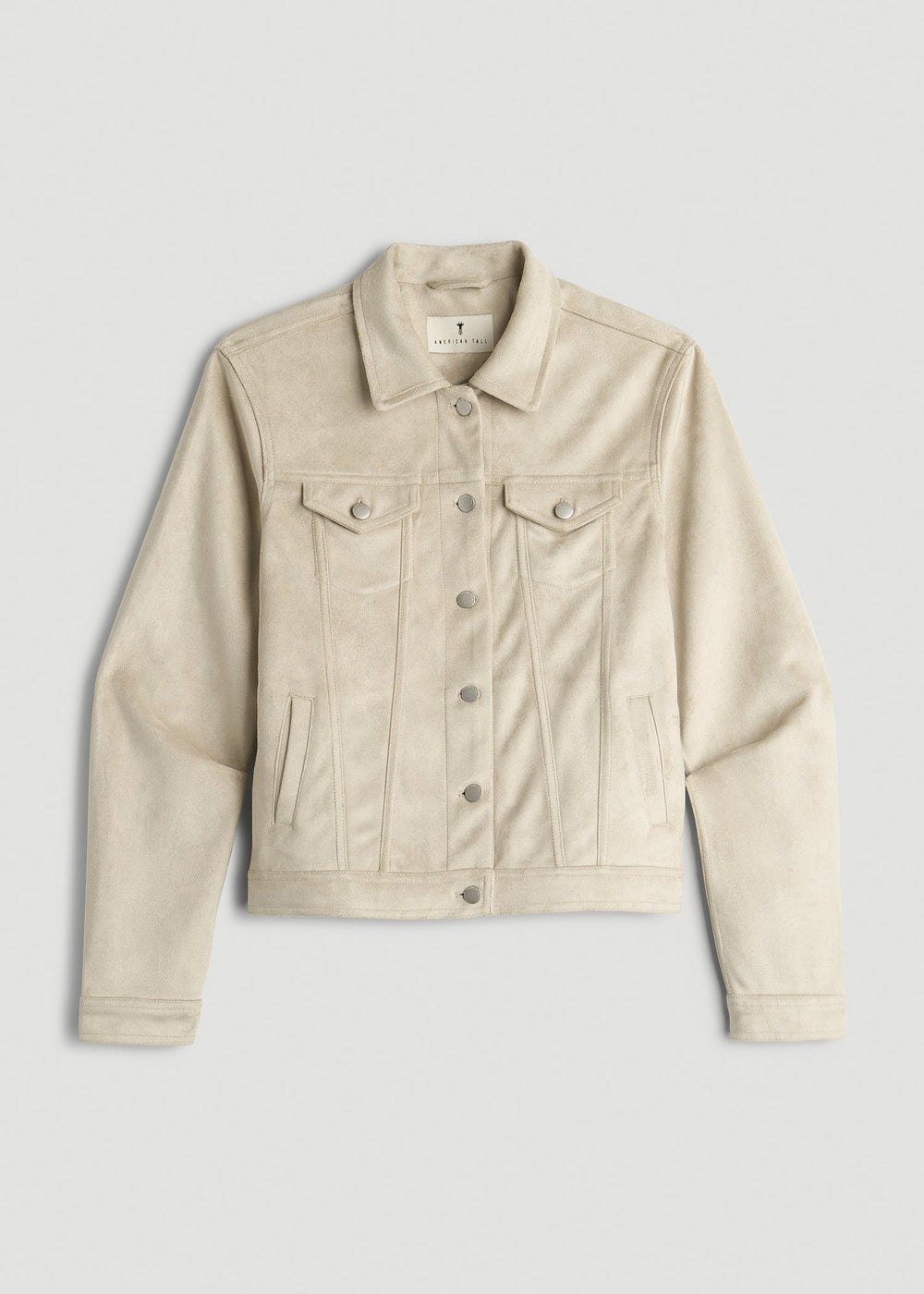 American Tall Online | True Touch Suede Trucker Jacket for Tall Women in Overcast