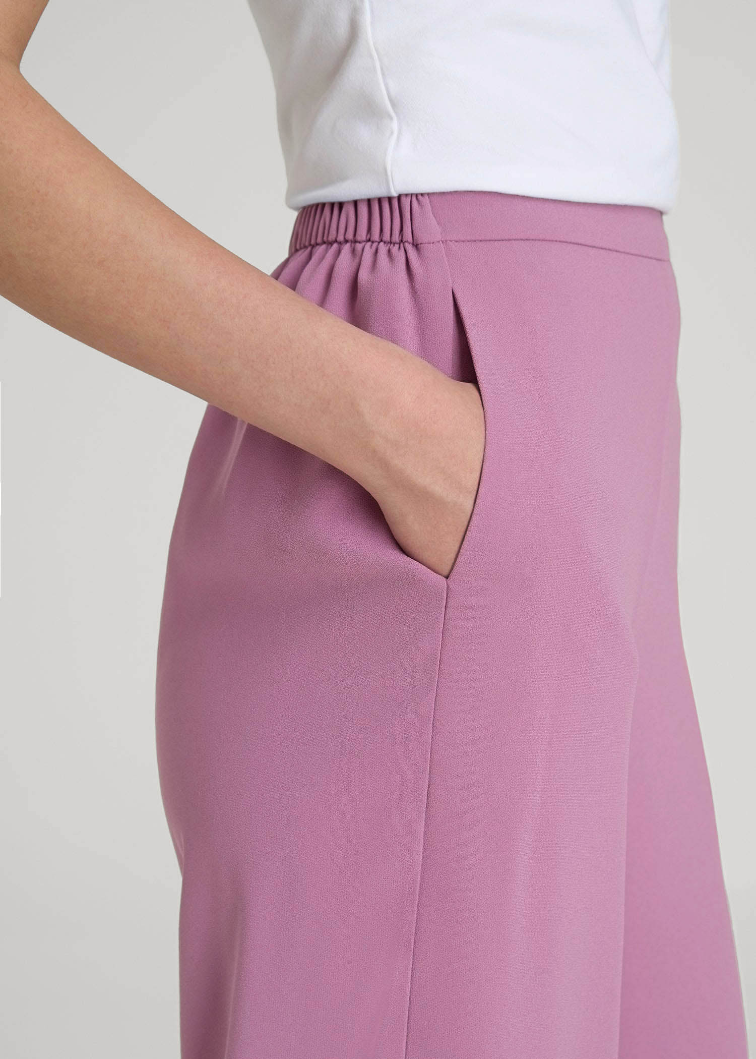 American Tall Sale | Pull-On Crepe Ultra Wide Pants for Tall Women in Argyle Purple
