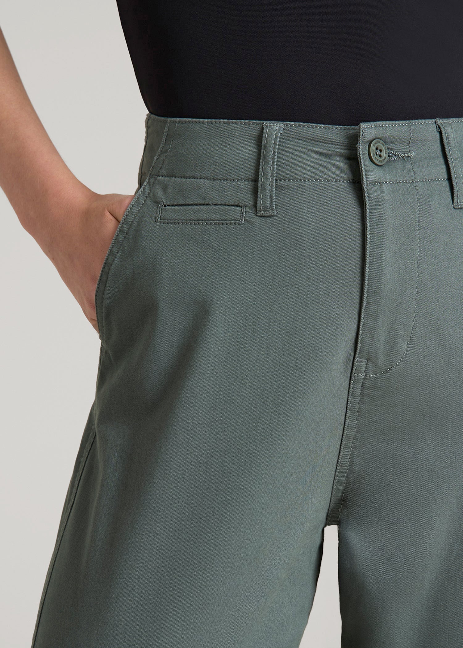 American Tall For Sale | High Rise Tapered Chino Pants for Tall Women in Balsam Green
