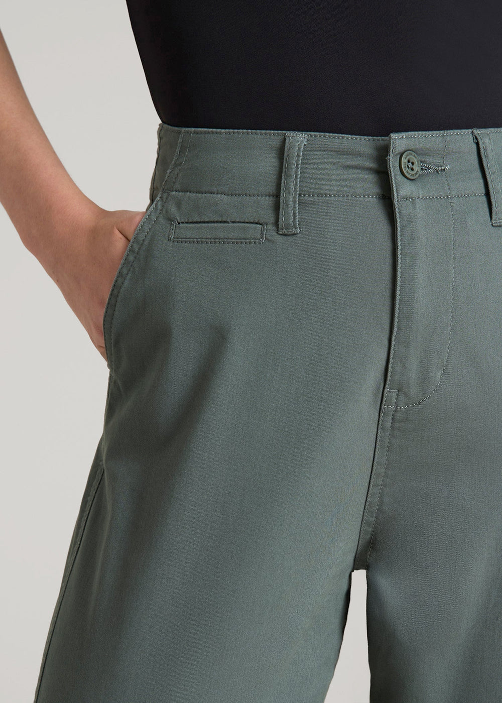 American Tall For Sale | High Rise Tapered Chino Pants for Tall Women in Balsam Green