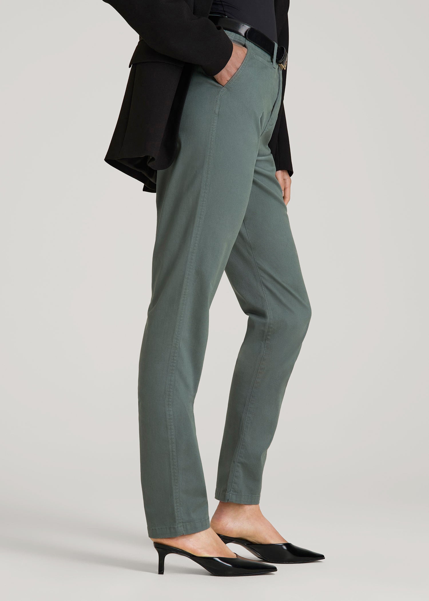 American Tall For Sale | High Rise Tapered Chino Pants for Tall Women in Balsam Green
