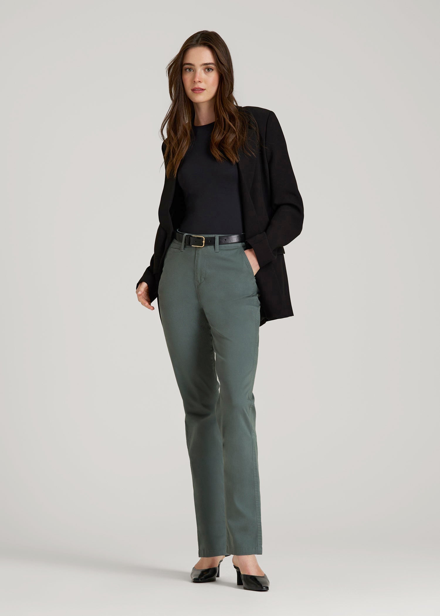 American Tall For Sale | High Rise Tapered Chino Pants for Tall Women in Balsam Green