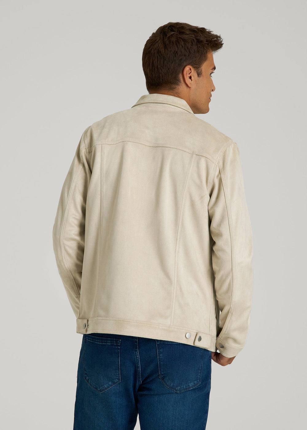 American Tall Online Shop | True Touch Suede Trucker Jacket for Tall Men in Overcast