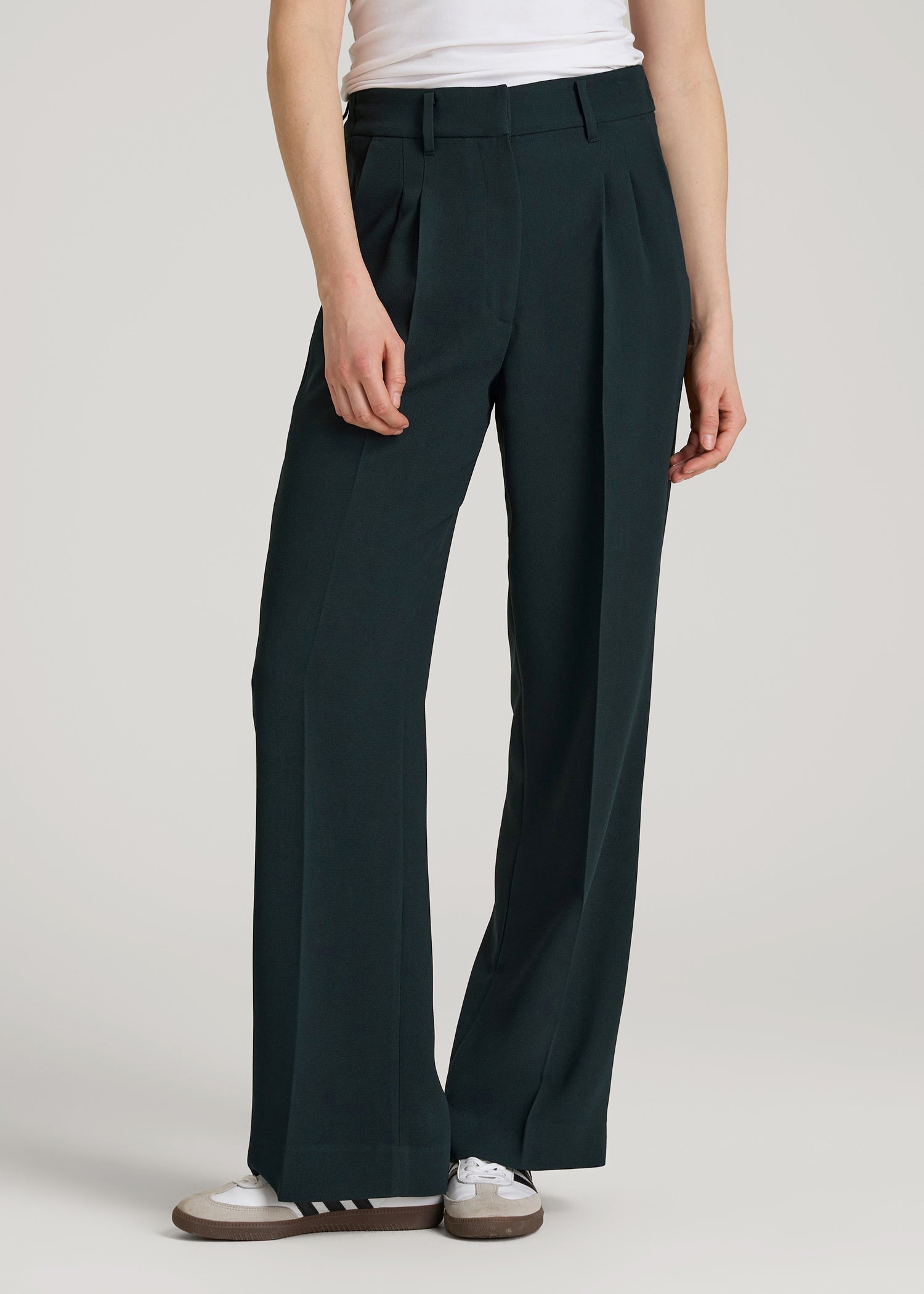 American Tall For Sale | Wide Leg Pleated Dress Pants 2.0 for Tall Women in Midnight Green