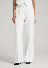 American Tall Online Shop | High-Rise Wide-Leg Pleated Dress Pants for Tall Women in Off White Pinstripe