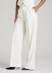 American Tall Online Shop | High-Rise Wide-Leg Pleated Dress Pants for Tall Women in Off White Pinstripe