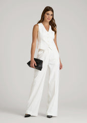 American Tall Online Shop | High-Rise Wide-Leg Pleated Dress Pants for Tall Women in Off White Pinstripe