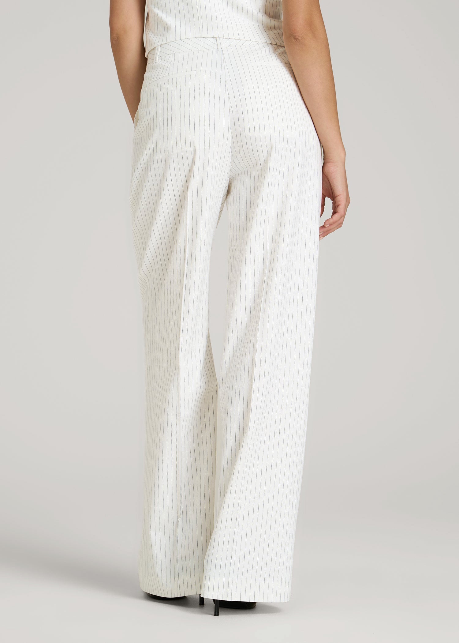 American Tall Online Shop | High-Rise Wide-Leg Pleated Dress Pants for Tall Women in Off White Pinstripe
