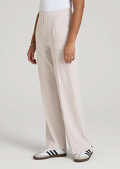 American Tall Discount | Flat Front Wide Leg Dress Pants for Tall Women in Drywall Tan