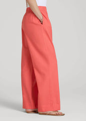American Tall Online | Pull On Wide Leg Linen Pants for Tall Women in Sunset Coral
