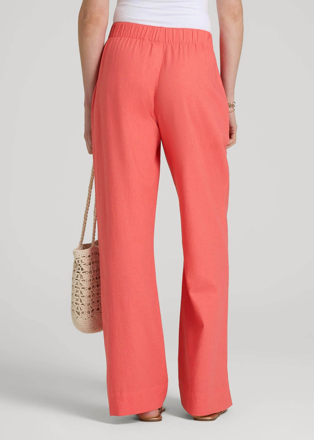 American Tall Online | Pull On Wide Leg Linen Pants for Tall Women in Sunset Coral