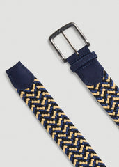 American Tall Discount | Stretch Woven Belt in Navy and Taupe