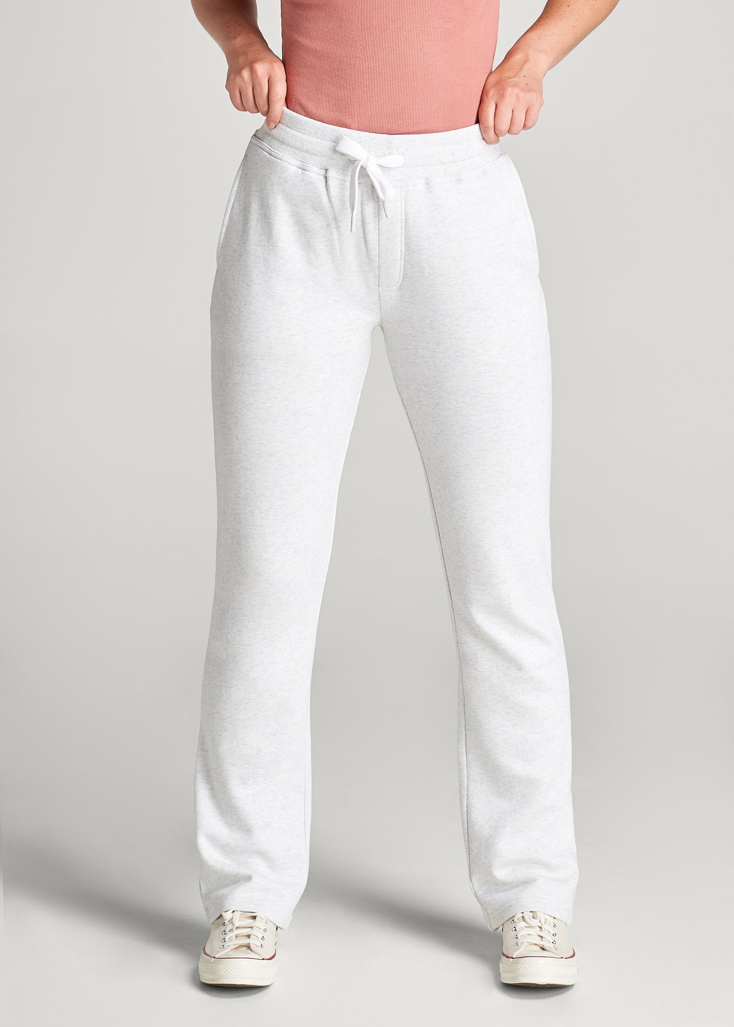 American Tall Discount | Wearever Fleece Open-Bottom Sweatpants for Tall Women in Heather Cloud White