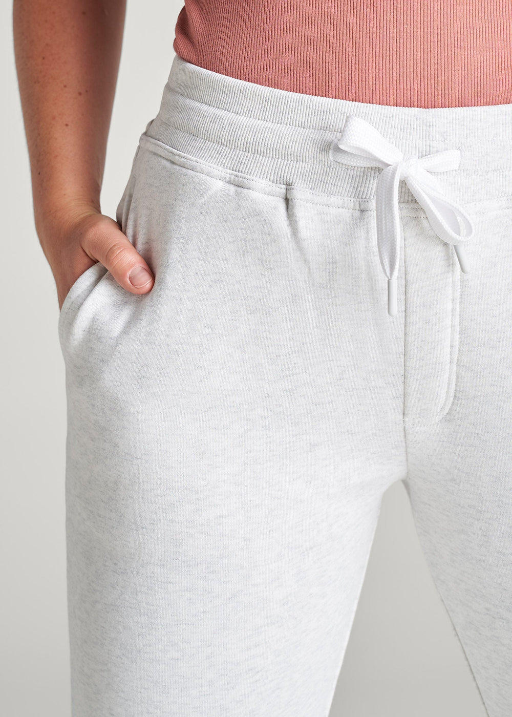 American Tall Discount | Wearever Fleece Open-Bottom Sweatpants for Tall Women in Heather Cloud White