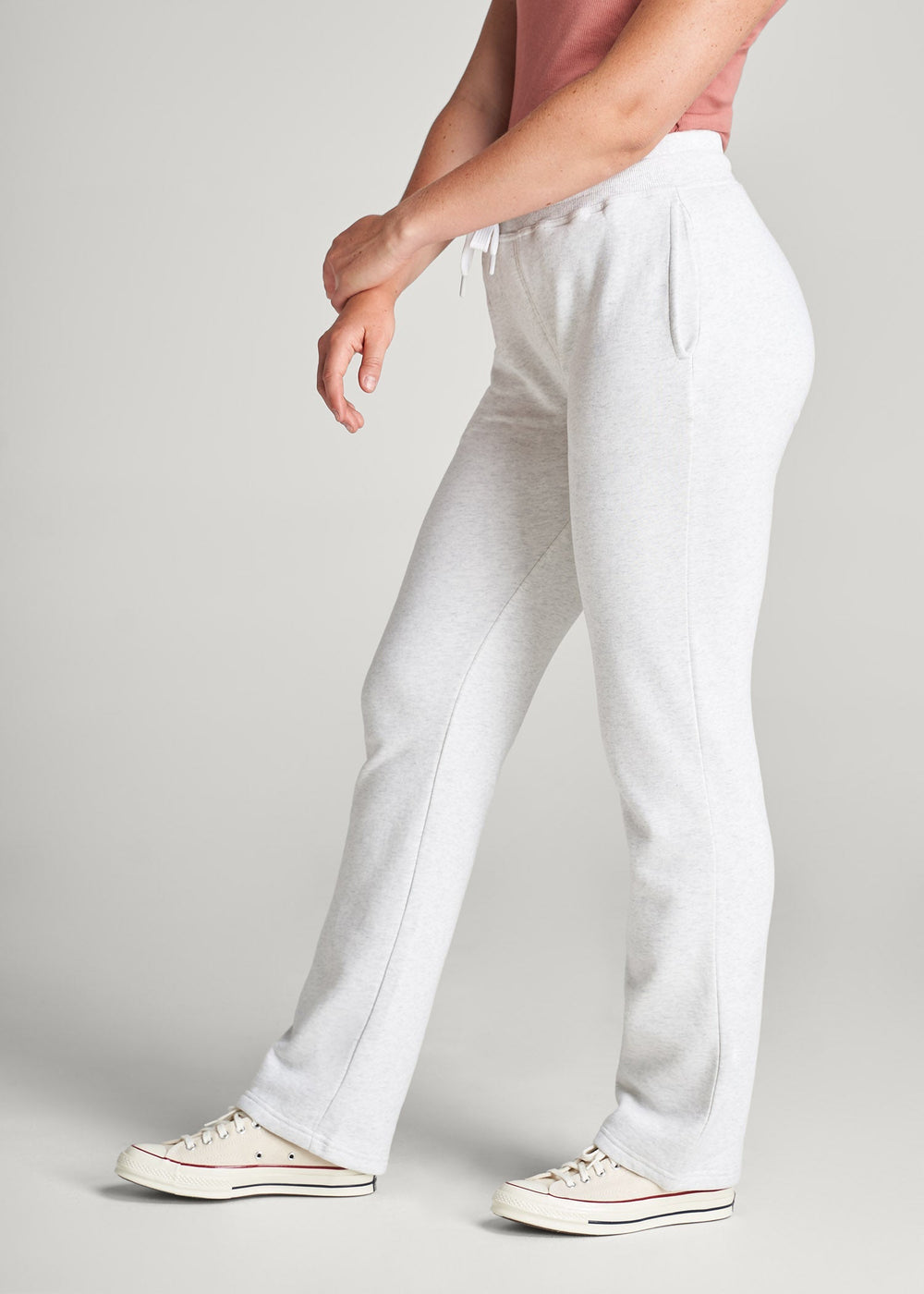 American Tall Discount | Wearever Fleece Open-Bottom Sweatpants for Tall Women in Heather Cloud White