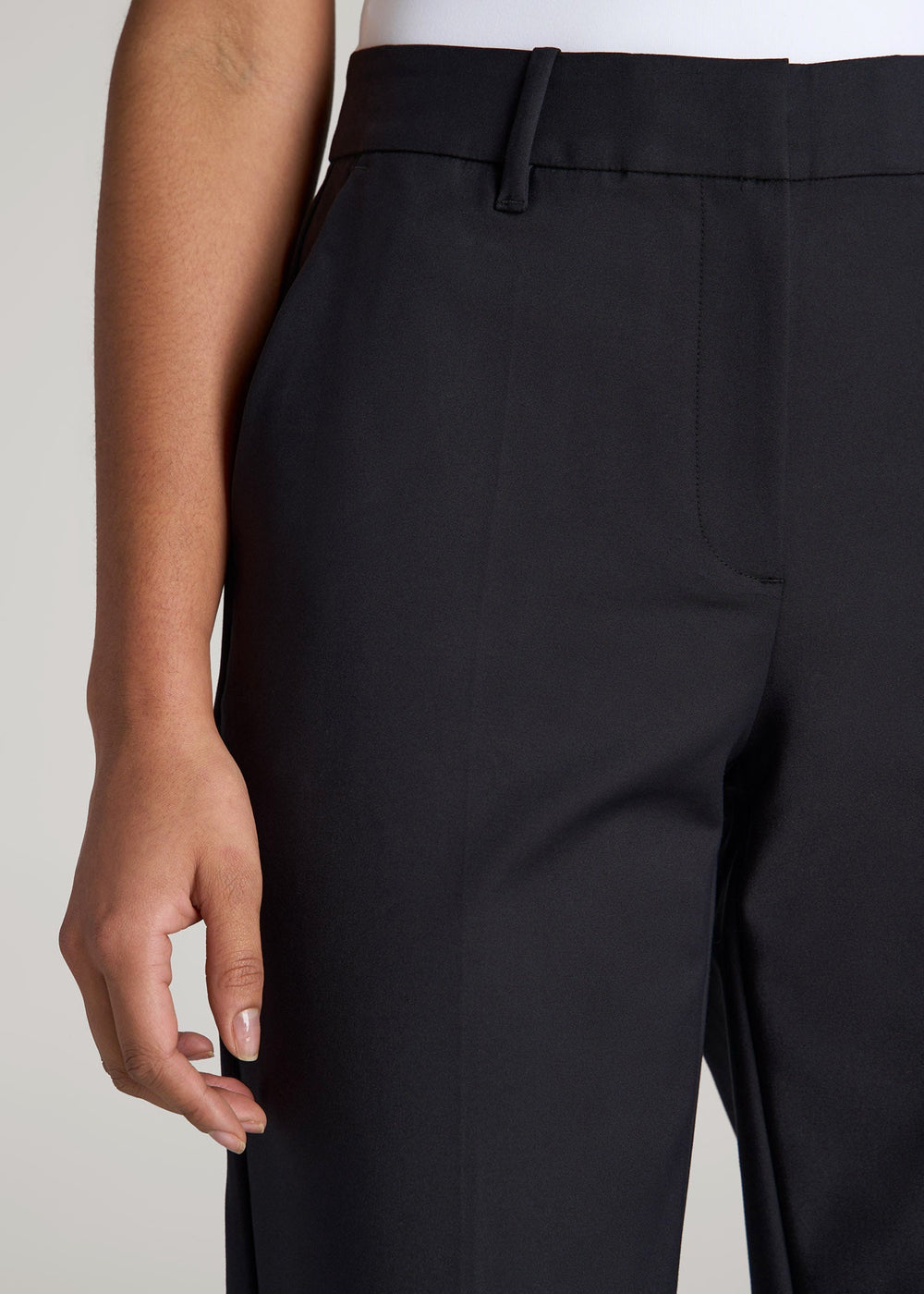 American Tall Sale | Flat Front Tapered Dress Pants for Tall Women in Black