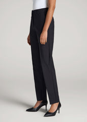 American Tall Sale | Flat Front Tapered Dress Pants for Tall Women in Black