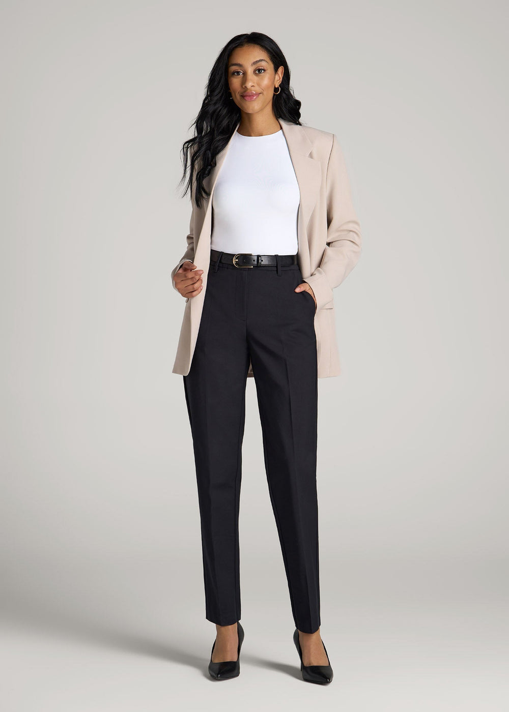 American Tall Sale | Flat Front Tapered Dress Pants for Tall Women in Black