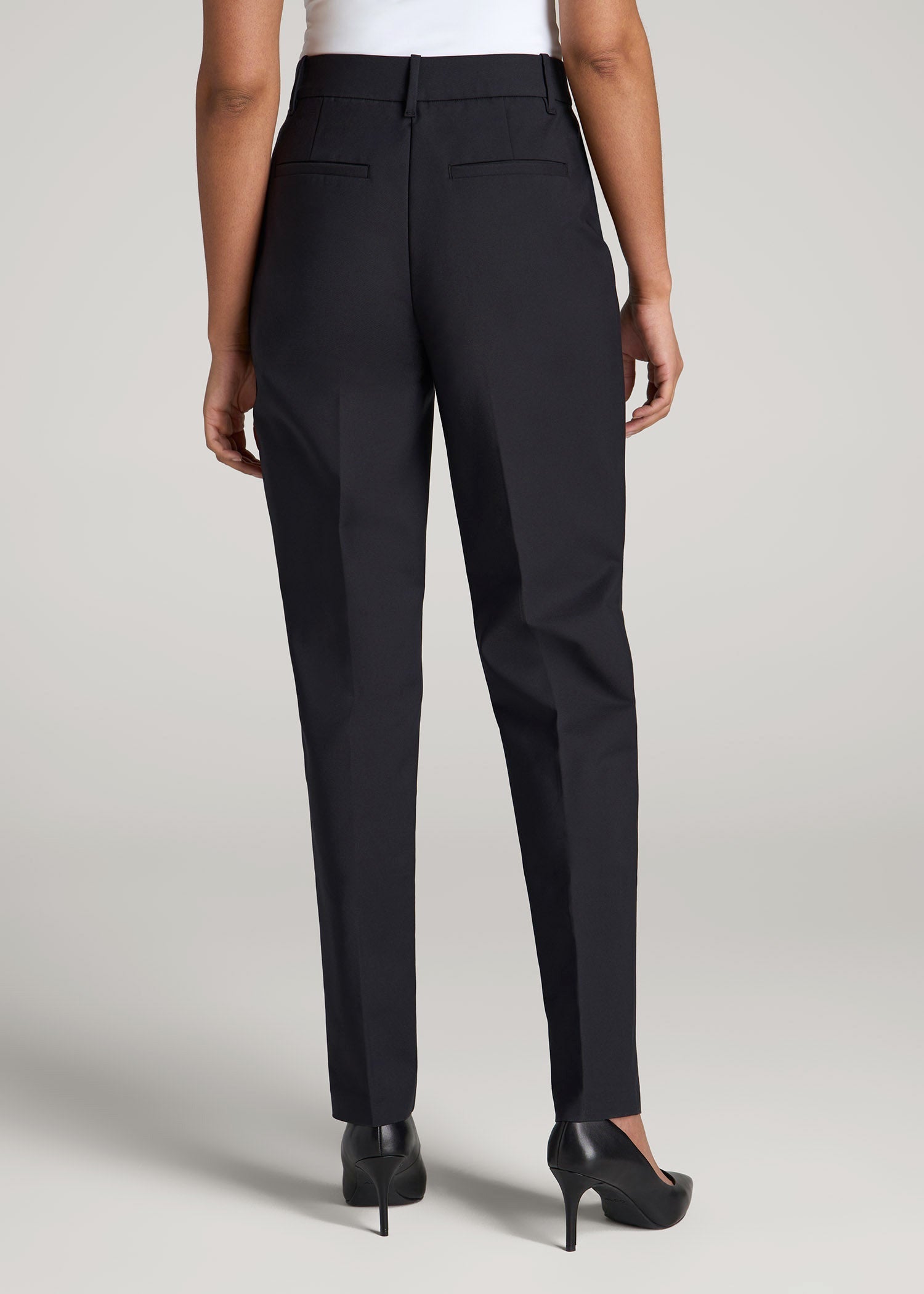 American Tall Sale | Flat Front Tapered Dress Pants for Tall Women in Black