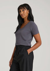 American Tall Outlet | Scoop V-Neck Tee for Tall Women in Charcoal