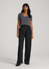 American Tall Outlet | Scoop V-Neck Tee for Tall Women in Charcoal