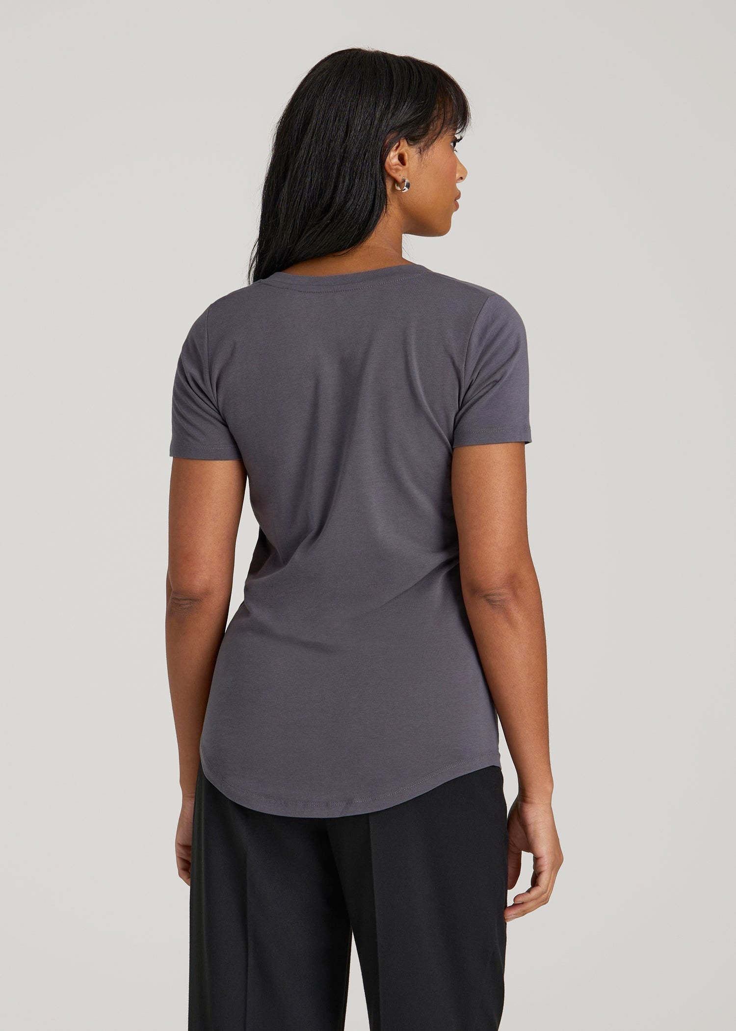 American Tall Outlet | Scoop V-Neck Tee for Tall Women in Charcoal