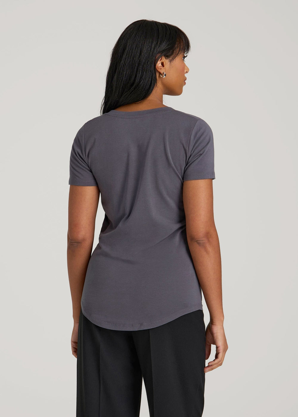 American Tall Outlet | Scoop V-Neck Tee for Tall Women in Charcoal