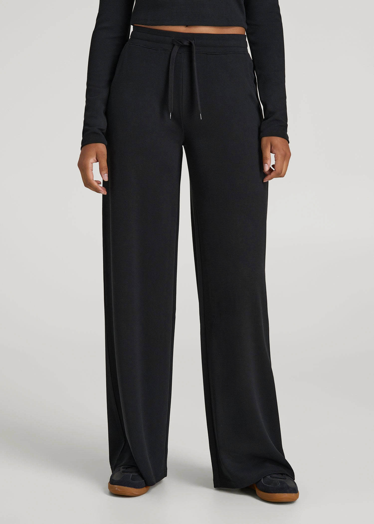 American Tall Online | Mid-Rise Waffle Wide-Leg Pants for Tall Women in Black