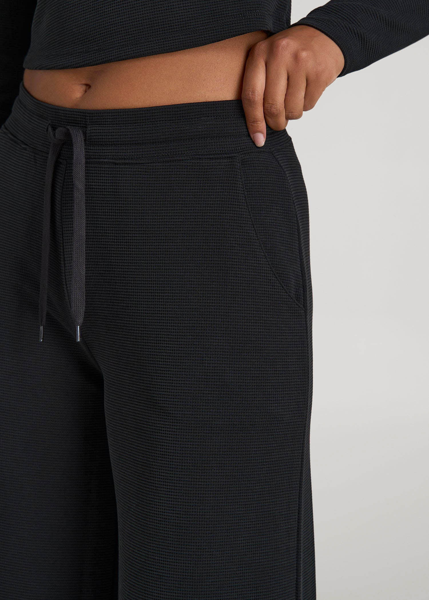 American Tall Online | Mid-Rise Waffle Wide-Leg Pants for Tall Women in Black