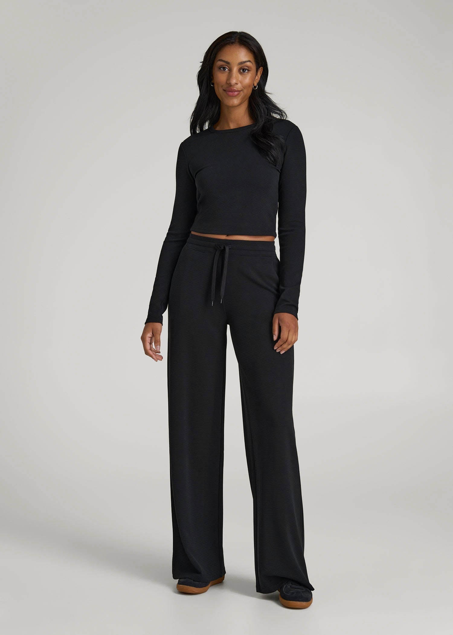 American Tall Online | Mid-Rise Waffle Wide-Leg Pants for Tall Women in Black