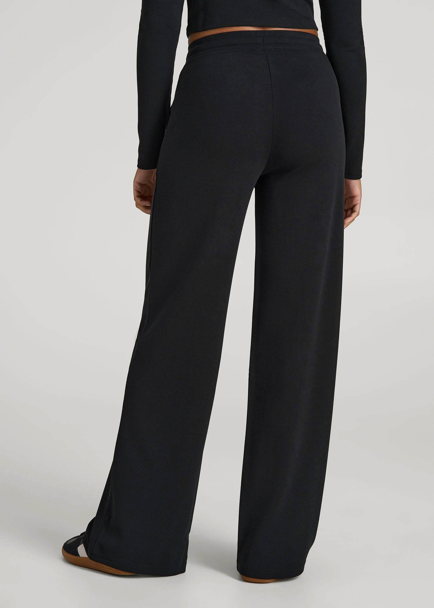 American Tall Online | Mid-Rise Waffle Wide-Leg Pants for Tall Women in Black