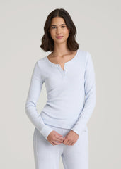 American Tall Sale | Ribbed Henley Lounge Top for Tall Women in Bluebird Mix