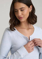 American Tall Sale | Ribbed Henley Lounge Top for Tall Women in Bluebird Mix
