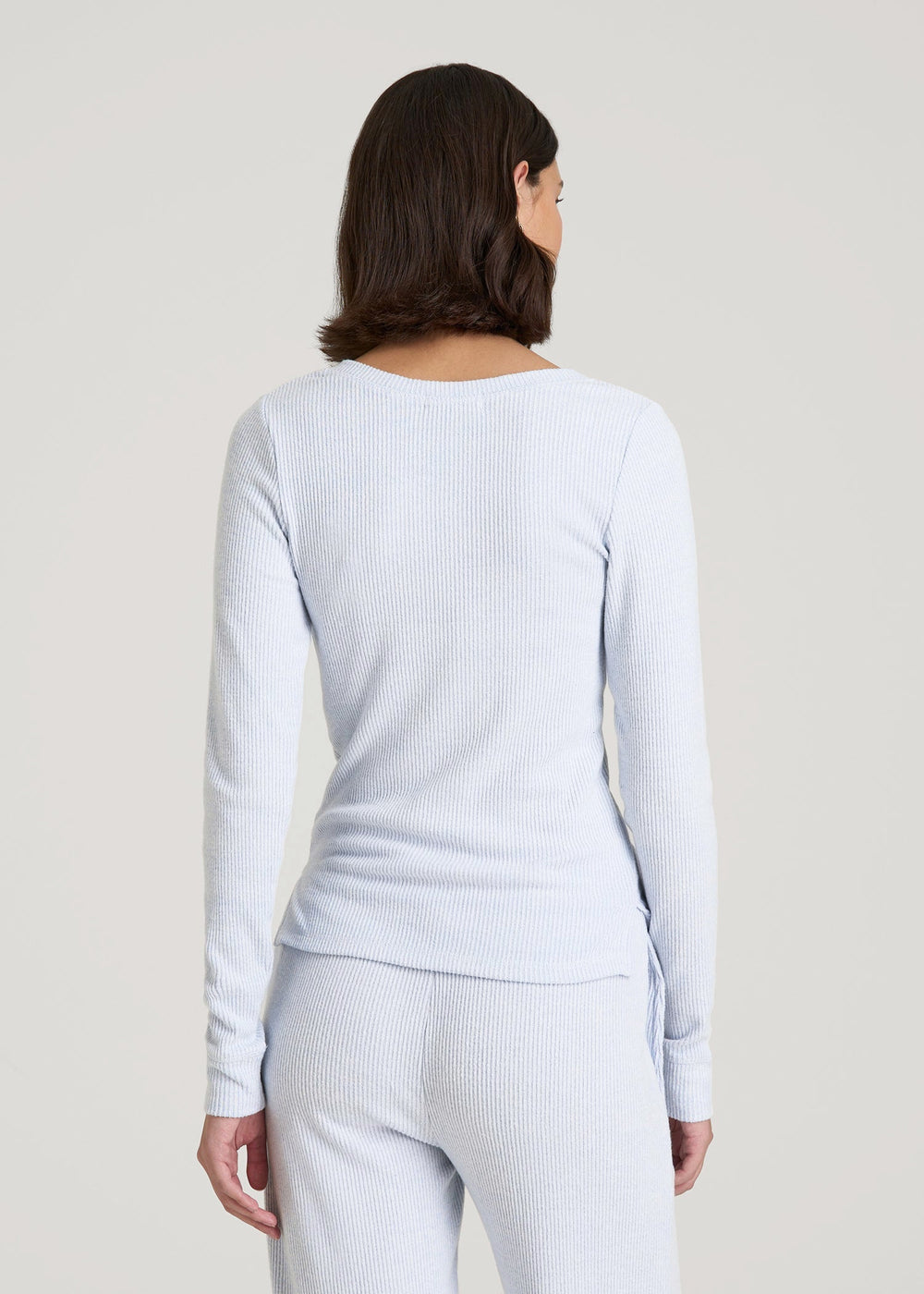 American Tall Sale | Ribbed Henley Lounge Top for Tall Women in Bluebird Mix