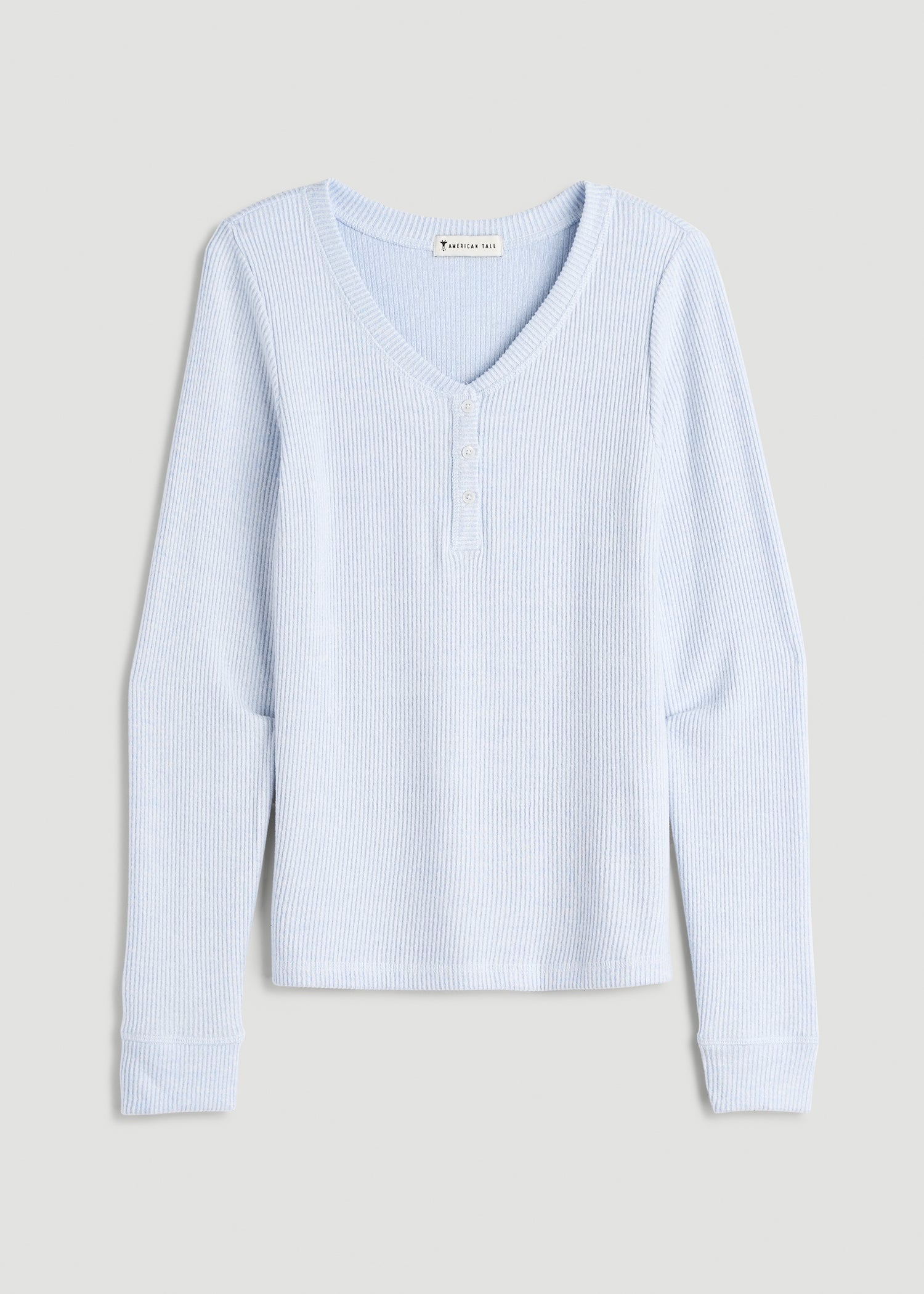 American Tall Sale | Ribbed Henley Lounge Top for Tall Women in Bluebird Mix