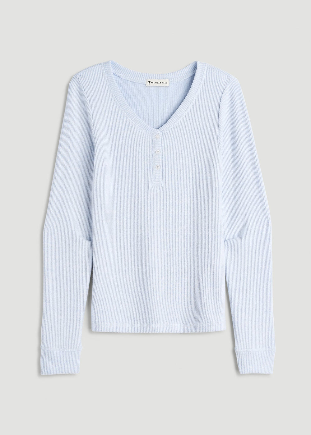 American Tall Sale | Ribbed Henley Lounge Top for Tall Women in Bluebird Mix