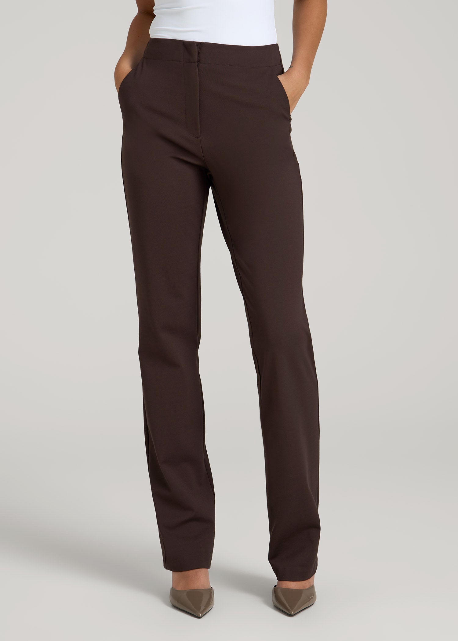 American Tall Outlet | Freedom Flex Slim Straight Leg Dress Pants for Tall Women in Espresso