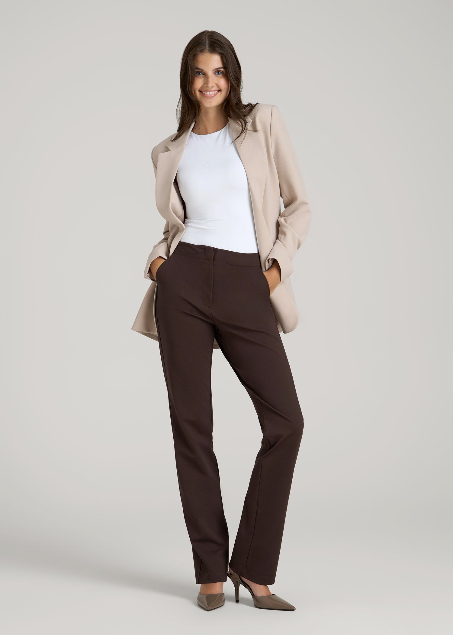 American Tall Outlet | Freedom Flex Slim Straight Leg Dress Pants for Tall Women in Espresso