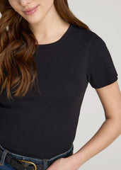 American Tall For Sale | Short Sleeve Ribbed Crewneck T-Shirt for Tall Women in Black