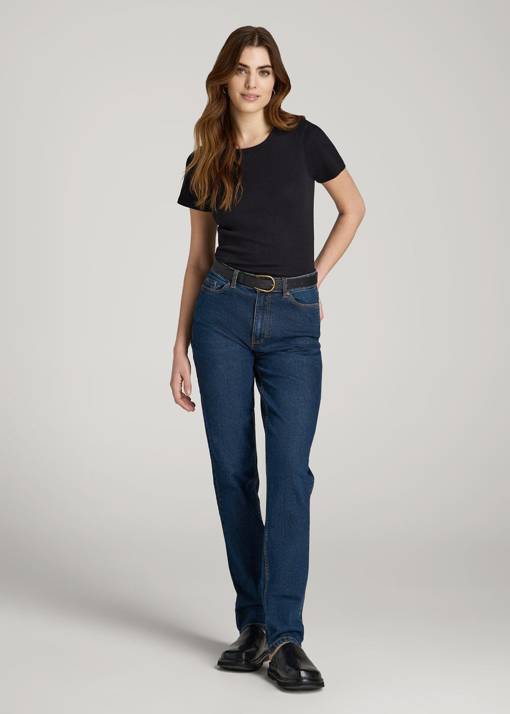 American Tall For Sale | Short Sleeve Ribbed Crewneck T-Shirt for Tall Women in Black
