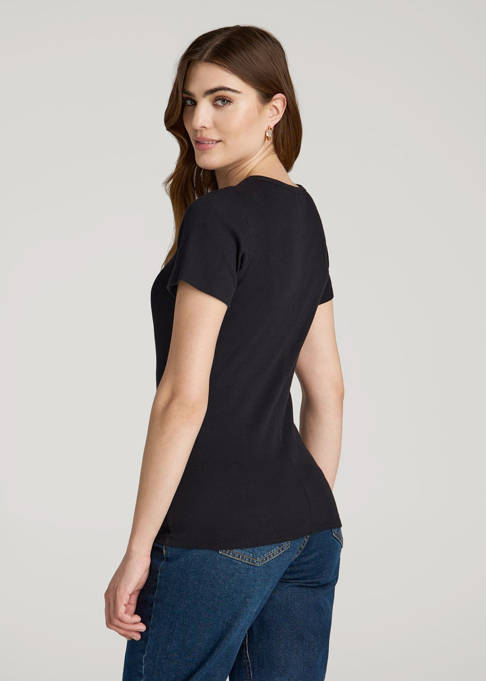 American Tall For Sale | Short Sleeve Ribbed Crewneck T-Shirt for Tall Women in Black