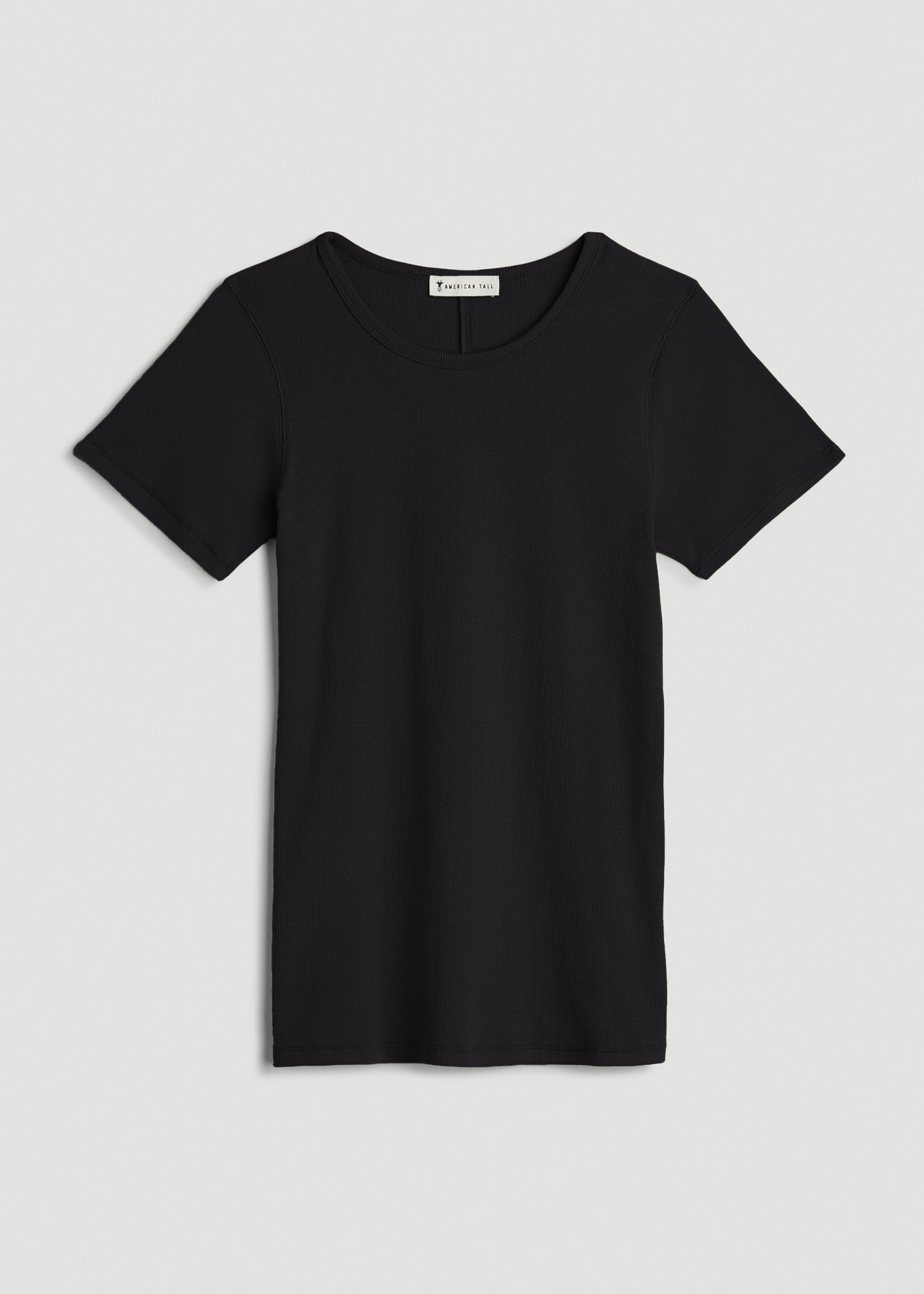 American Tall For Sale | Short Sleeve Ribbed Crewneck T-Shirt for Tall Women in Black