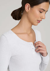 American Tall Online Shop | Ribbed Henley Lounge Top for Tall Women in Fog Grey Mix