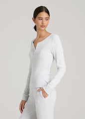 American Tall Online Shop | Ribbed Henley Lounge Top for Tall Women in Fog Grey Mix