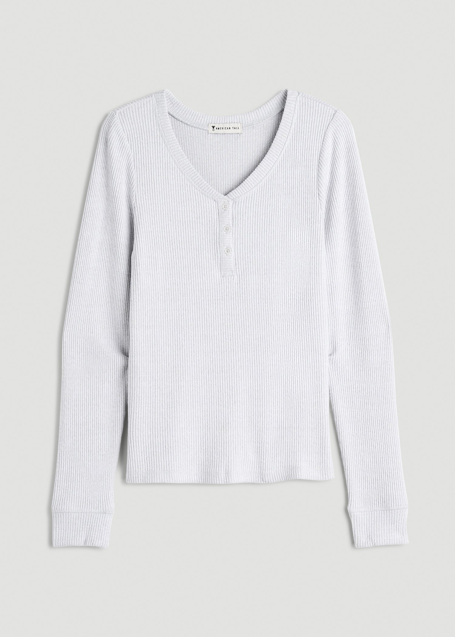 American Tall Online Shop | Ribbed Henley Lounge Top for Tall Women in Fog Grey Mix