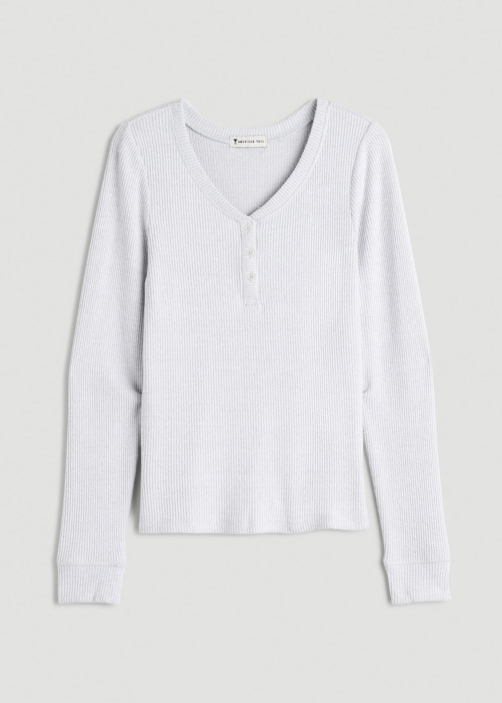 American Tall Online Shop | Ribbed Henley Lounge Top for Tall Women in Fog Grey Mix